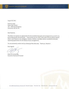 Rocky Mountaineer Letter